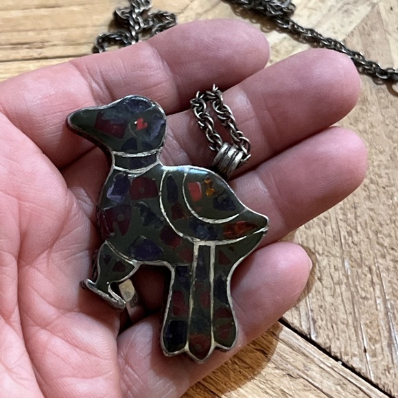 Lucky Brand Turquoise Brass reversible Bird Pendant Necklace - Picture 6 of 6